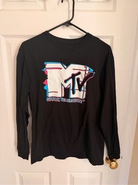 MTV Black Long-Sleeve Tee with White, Blue & Pink Logo